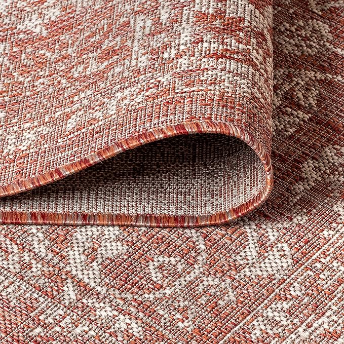 JONATHAN Y Weave Floral Indoor Outdoor Area Rug 5X8 Red/Taupe, Tela Bohemian Textured for Backyard, Patio, Porch, Easy-Cleaning, High Traffic, Pet-Friendly, Non-Shedding (SMB100A-5)