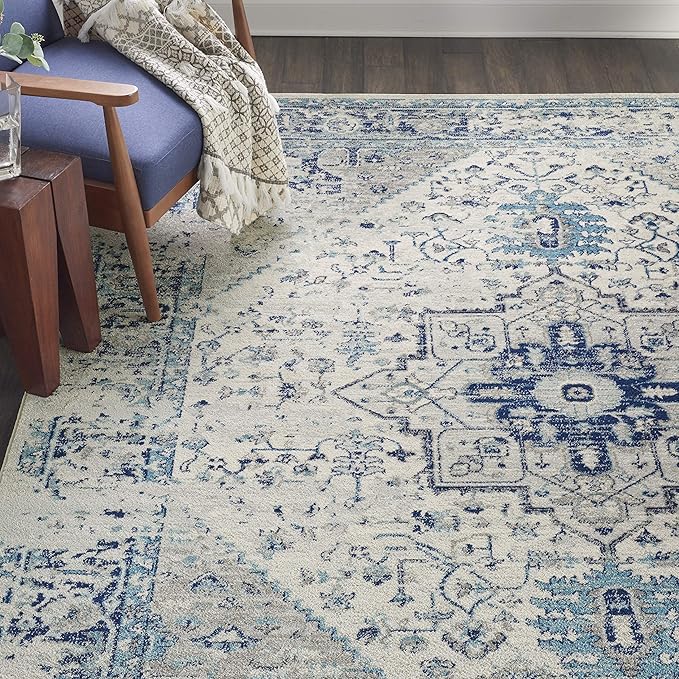 Nourison Home Tranquil Ivory/Light Blue 8'10" x 11'10" Area Rug - Easy Clean, Non Shedding, Bed Room, Living Room, Dining Room, Kitchen (9' x 12')