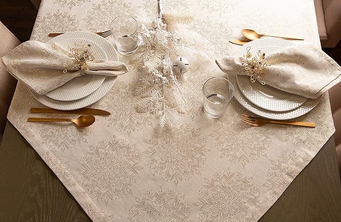 DII Holiday Dining Table Linen Sparkle Metallic Kitchen Décor, Napkin Set, 20x20, Jacquard Snowflakes, 6 Piece