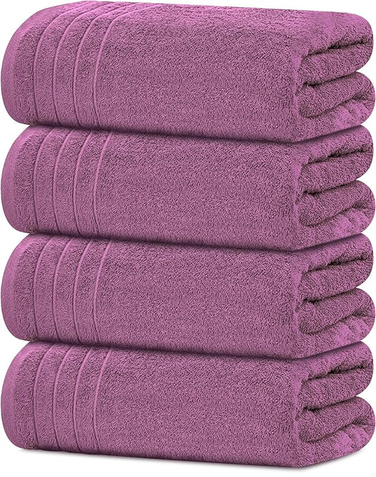 Tens Towels Pack of 4 Extra Large Bath Towels 30 x 60 Inches, 100% Cotton, Larger & Lighter Weight, Quicker to Dry, Super Soft and Absorbent, Perfect for Bathroom, Purple
