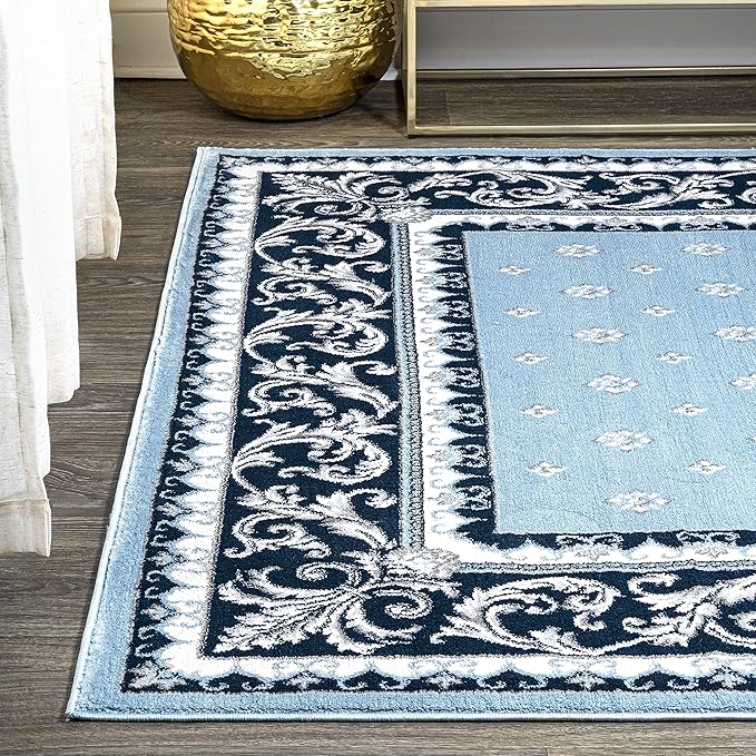 JONATHAN Y Acanthus French Border Blue/Navy Indoor Area Rug, 5x8, Vintage, Bohemian, Easy-Cleaning for Living Room, Bedroom, Kitchen, Pet Friendly, Non-Shedding (MDP504E-5)