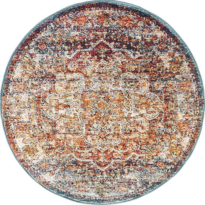 Unique Loom Isabella Collection Area Rug - Adjani (3' 3" Round, Multi/ Beige)