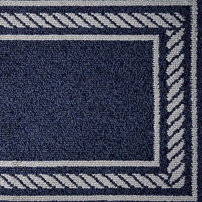 Nautica – Runner Rug 2 Piece Set | Indoor Runners for Hallways and Entry Rugs| Non-Skid Entry and Kitchen Door Mat| Machine Washable Carpet Rugs | 2'2" x 3'9" and 2'2" x 5' | Rope Border Denim