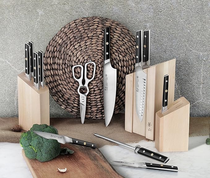 Cangshan TC Series 1021226 Swedish 14C28N Steel Forged 14-Piece DENALI Magnetic Knife Block Set, Maple