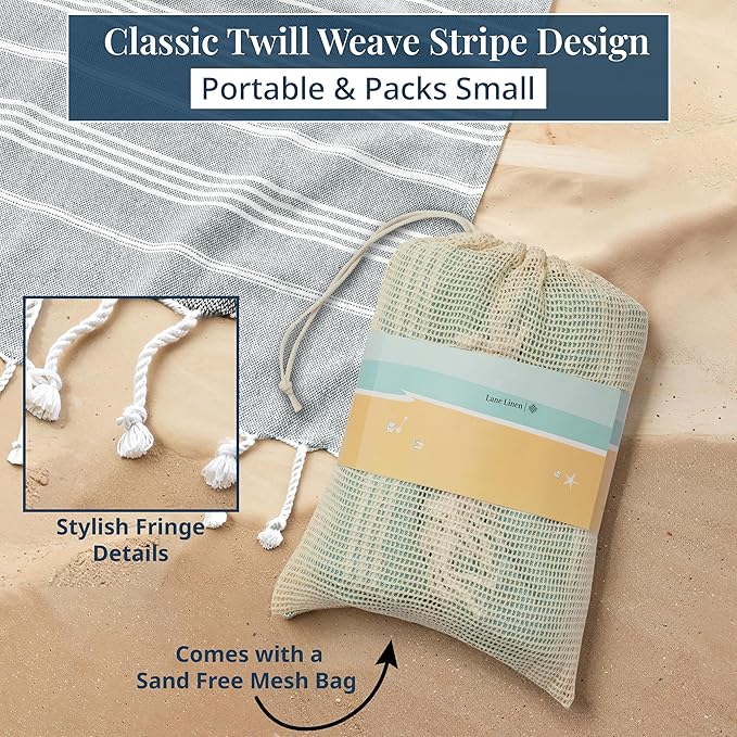 LANE LINEN Oversized Beach Towel - Large Outdoor Blanket with Soft Pre-Washed Finish – 82"x82", Ideal for Coastal Getaways, Backyard Lounging, Beach Party or Seaside Adventures – Grey