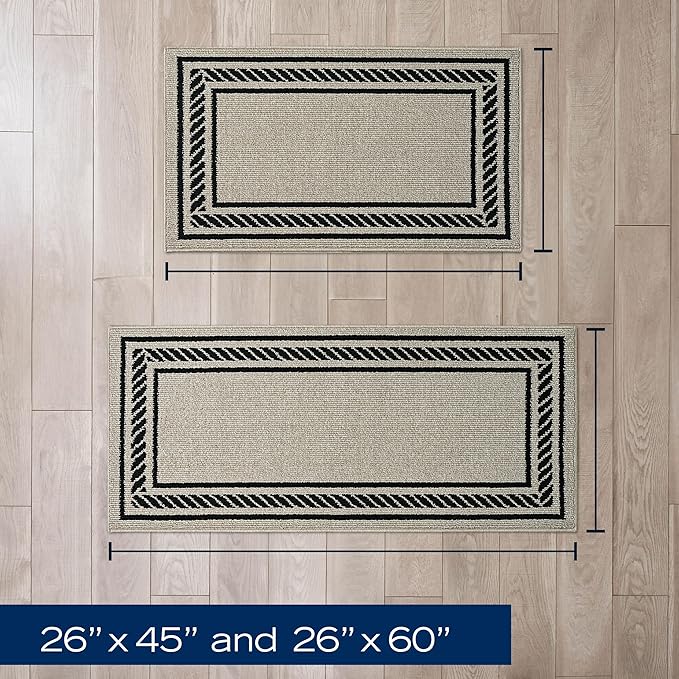 Nautica – Runner Rug 2 Piece Set | Indoor Runners for Hallways and Entry Rugs| Non-Skid Entry and Kitchen Door Mat| Machine Washable Carpet Rugs | 2'2" x 3'9" and 2'2" x 5' | Rope Border Natural Twist