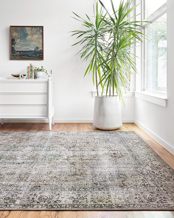 Loloi Layla Collection LAY-06 Taupe/Stone 2'-6" x 12'-0" .13" Thick Runner Rug, Soft, Durable, Vintage Inspired, Distressed, Low Pile, Non-Shedding, Easy Clean, Printed, Living Room Rug