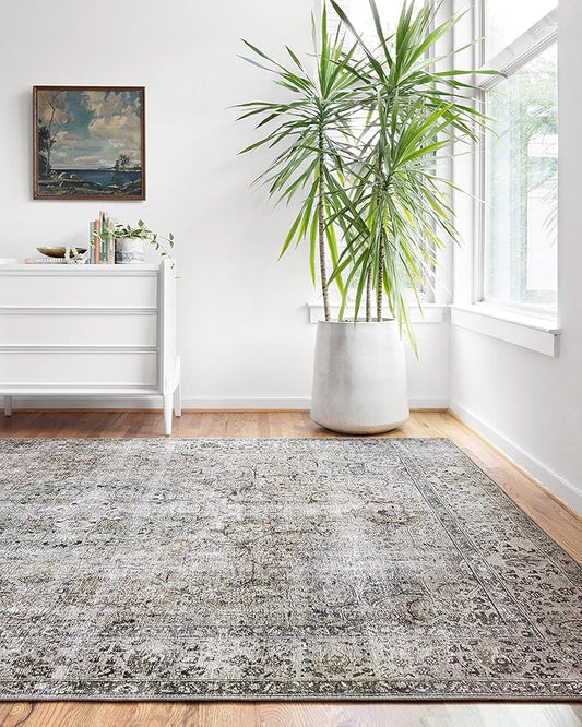 Loloi Layla Collection LAY-06 Taupe/Stone 2'-6" x 7'-6" .13" Thick Runner Rug, Soft, Durable, Vintage Inspired, Distressed, Low Pile, Non-Shedding, Easy Clean, Printed, Living Room Rug