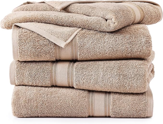 LANE LINEN 100% Cotton Bath Sheets Set of 4 (35"x66") - Zero Twist Cotton Extra Large Bath Towels Sets - Quick Dry, Highly Soft & Absorbent Oversized Luxury Towel Sets - Sustainabaly Produced - Taupe