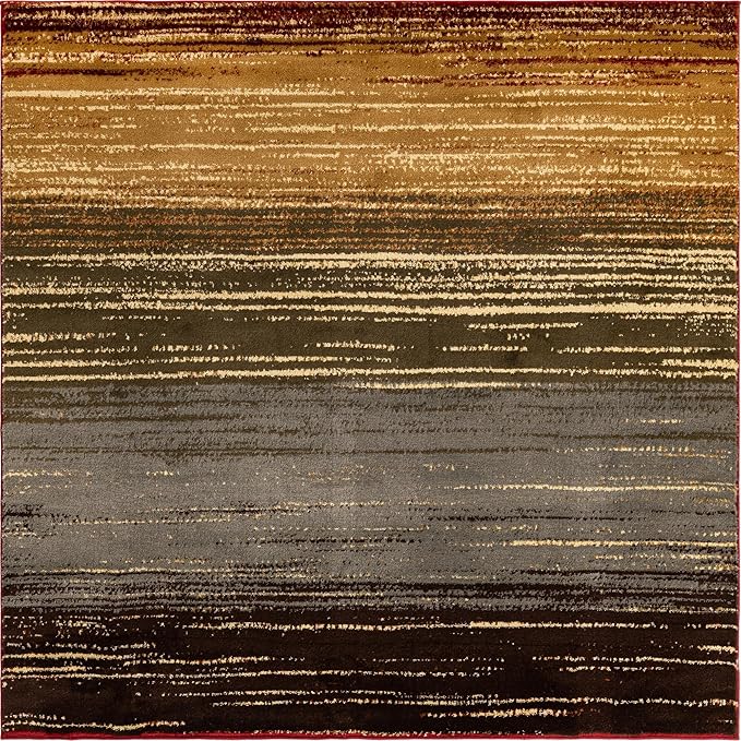 Unique Loom Barista Collection Area Rug - Mundo Nova (5' 4" Square, Beige/Blue)