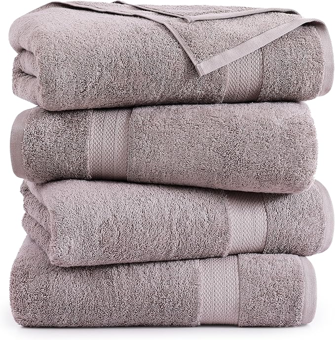 LANE LINEN 100% Mercerized Cotton Bath Sheets Set of 4 (35"x66") - Premium Quality Ring Spun Tech, Eco Friendly Extra Large Towel Sets - Oeko-TEX Certified, Daily Use Bathroom Towels - Platinum