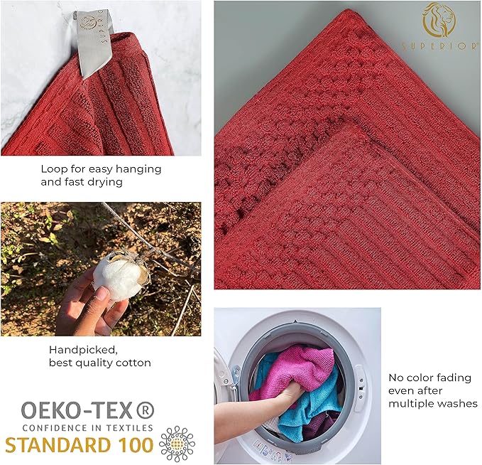 Cotton 2-Piece Solid and Ribbed Bath Sheet Set, Bath Sheets- 34" x 68", Burgundy by Superior