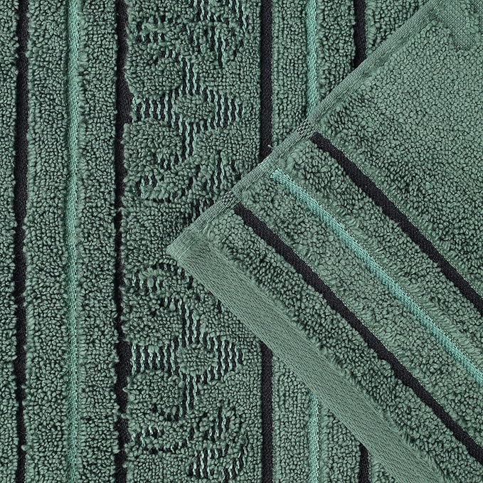 Superior Cotton Face Towel/Washcloth Set, Small Facial Towels, Spa, Hotel, Guest, Home, Bathroom Basics, Plush Soft Absorbent, Luxury Quick Drying, Zero Twist, Floral Design, Set of 12, Forest Green