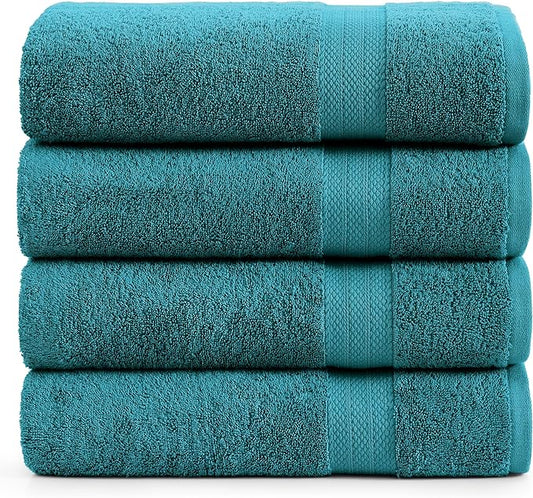 LANE LINEN Premium 4 Pack Bath Towels Set (28"x54") - 100% Ring Spun Cotton, Large Cotton Towels for Bathroom - Durable, Quick Dry, Soft & Absorbent Bath Towel - Perfect Family Set - Sea Port