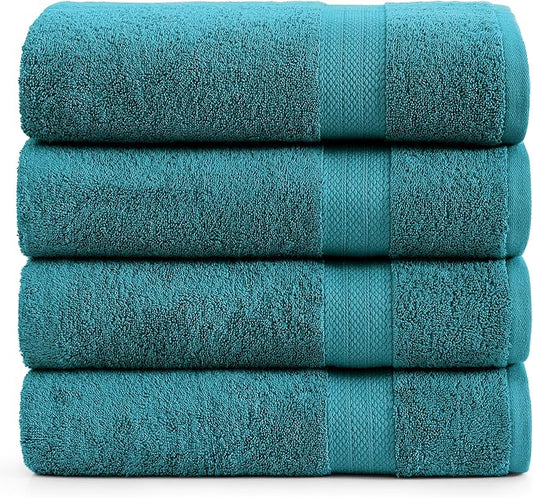 LANE LINEN 100% Luxury Cotton Bath Sheets (35"x66") - 4 Piece - Fade Resistant, Machine Washable, Soft & Highly Absorbent - Eco Friendly, Extra Large Bathroom Towels Sets - Ideal for Guests - Sea Port