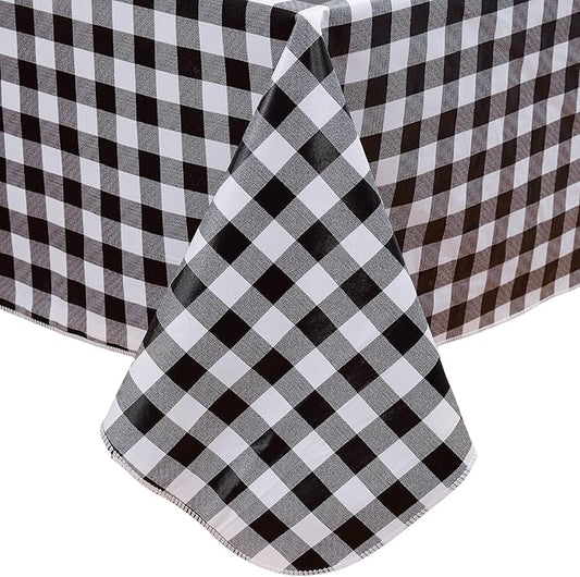 Heavy Duty Vinyl Tablecloth with Flannel Backing Waterproof Oil-Proof Plastic Table Cloth Stain-Resistant Wipeable Rectangle or Square Table Cover for Indoor and Outdoor (Black Checkered, 52x70 Inch)