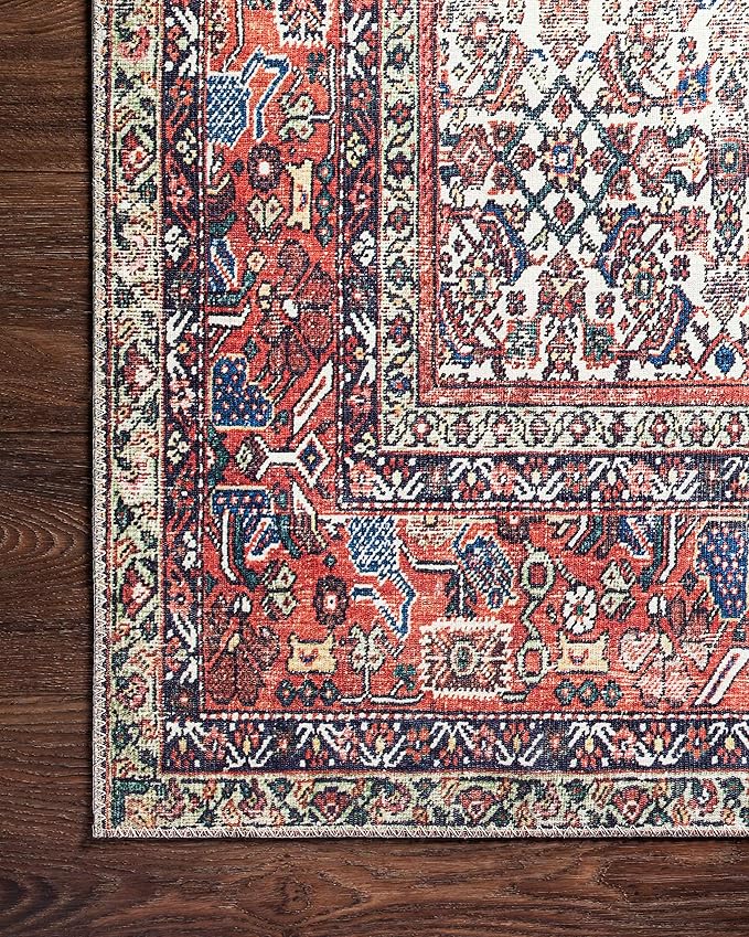 Loloi Layla Collection LAY-12 Ivory/Brick 9'-0" x 12'-0" .13" Thick Area Rug, Soft, Durable, Vintage Inspired, Distressed, Low Pile, Non-Shedding, Easy Clean, Printed, Living Room Rug