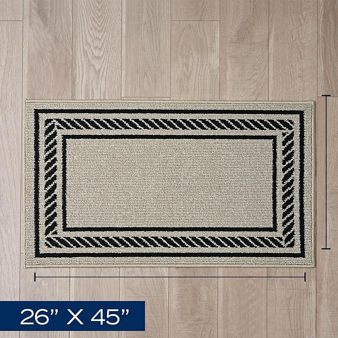 Nautica – Runner Rug | Indoor Runners for Hallways and Entry Rugs| Non-Slip and Non-Skid Entry and Kitchen Door Mat| Machine Washable Entryway Carpet Rugs | 2'2" x 3'9" | Rope Border Natural Twist