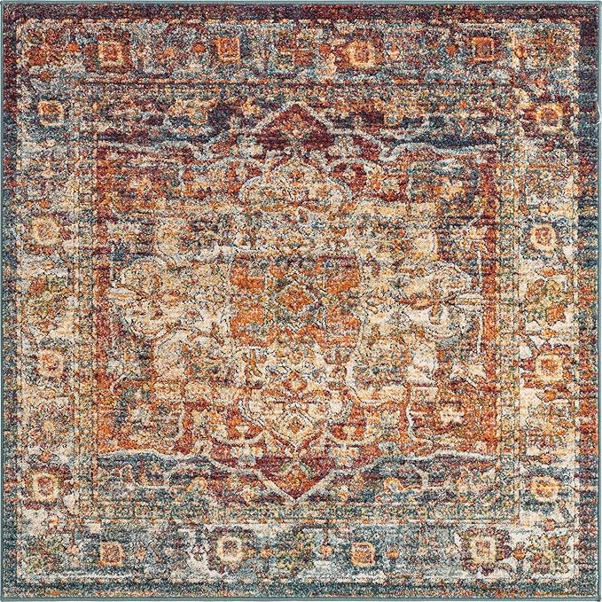Unique Loom Isabella Collection Area Rug - Adjani (5' 1" Square, Multi/ Beige)