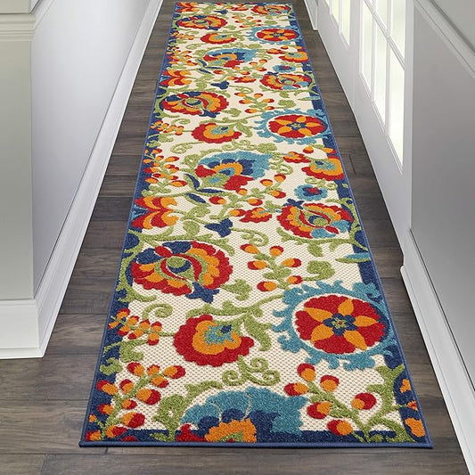 Nourison Home Aloha Multicolor 2'3" x 10' Area Rug - Easy Clean, Non Shedding, Bed Room, Living Room, Dining Room, Kitchen (10' Runner)