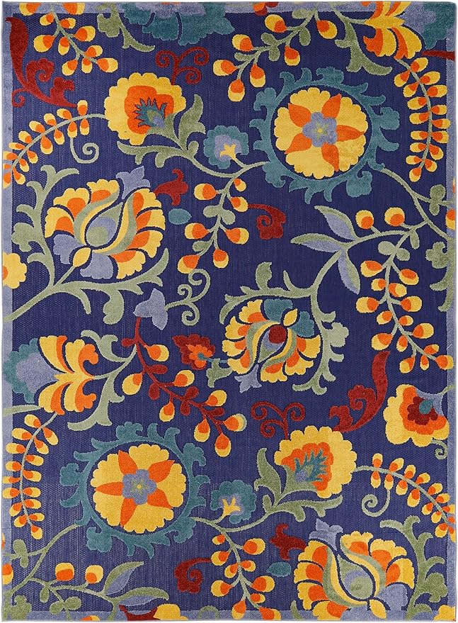 Nourison Home Aloha Navy Multicolor 7'10" x 10'6" Area Rug - Easy Clean, Non Shedding, Bed Room, Living Room, Dining Room, Kitchen (8' x 11')