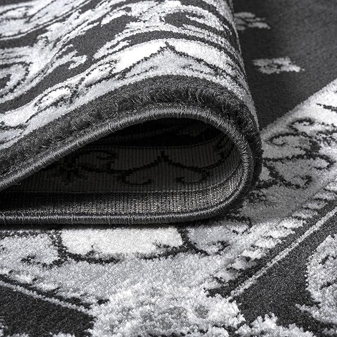JONATHAN Y Acanthus French Border Black/Gray Indoor Area Rug, 5x8, Vintage, Bohemian, Easy-Cleaning for Living Room, Bedroom, Kitchen, Pet Friendly, Non-Shedding (MDP504A-5)