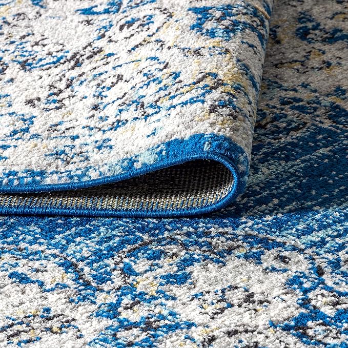 JONATHAN Y Boho Vintage Blue/Cream Indoor Area Rug, 4x6, Bohemian Flair Medallion, Chic, Floral, Easy-Cleaning, High Traffic for Living Room, Bedroom, Kitchen, Pet Friendly, Non-Shedding (BMF104B-4)