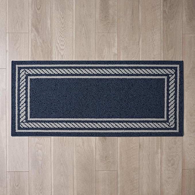 Nautica – Runner Rug | Indoor Runners for Hallways and Entry Rugs| Non-Slip and Non-Skid Entry and Kitchen Door Mat| Machine Washable Entryway Carpet Rugs | 2'2" x 5' | Rope Border Denim