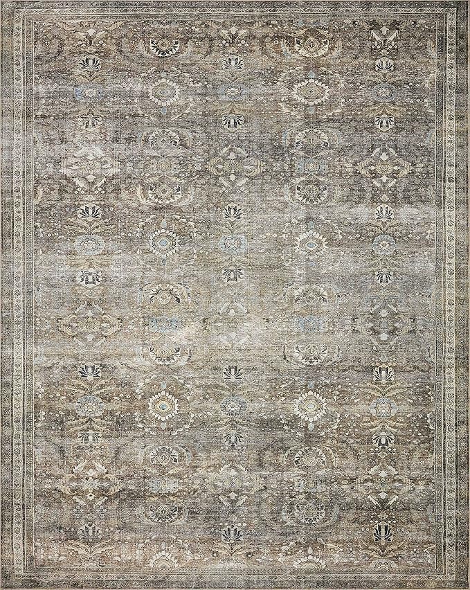 Loloi Layla Collection LAY-13 Antique/Moss 2'-0" x 5'-0" .13" Thick Accent Rug, Soft, Durable, Vintage Inspired, Distressed, Low Pile, Non-Shedding, Easy Clean, Printed, Living Room Rug