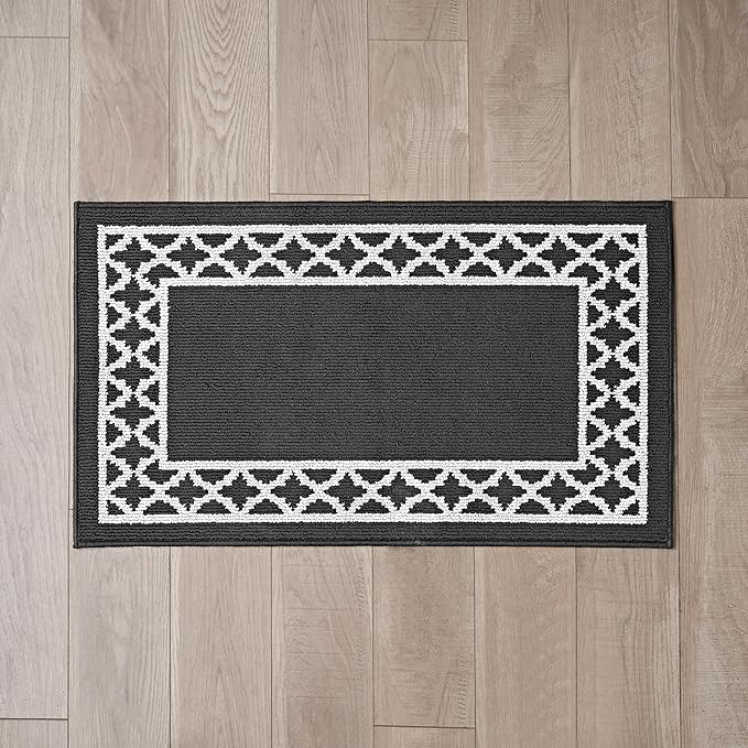 Nautica – Runner Rug | Indoor Runners for Hallways and Entry Rugs| Non-Slip and Non-Skid Entry and Kitchen Door Mat| Machine Washable Entryway Carpet Rugs | 2'2" x 3'9" | Trellis Black