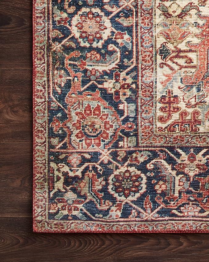 Loloi Layla Collection LAY-08 Red/Navy 9'-0" x 12'-0" .13" Thick Area Rug, Soft, Durable, Vintage Inspired, Distressed, Low Pile, Non-Shedding, Easy Clean, Printed, Living Room Rug