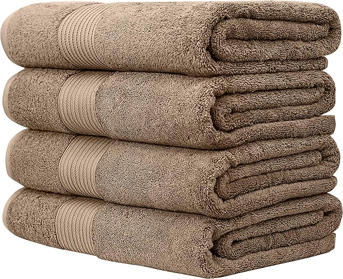 Luxury Oversized Bath Towels | Hotel Quality | Soft & Highly Absorbent |Quick Dry | 650 GSM Bath Sheets| Combed Cotton | Thick & FluffyBathroom Towels | Mocha - 4 Pack