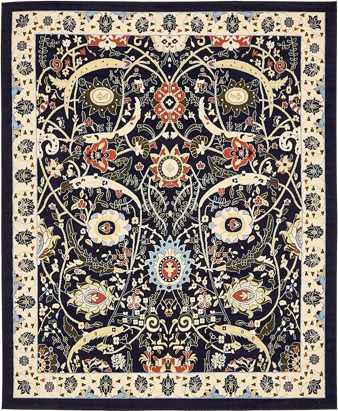 Unique Loom Espahan Collection Area Rug - Cape Cod (7' 10" x 10' Rectangle, Navy Blue/ Black)