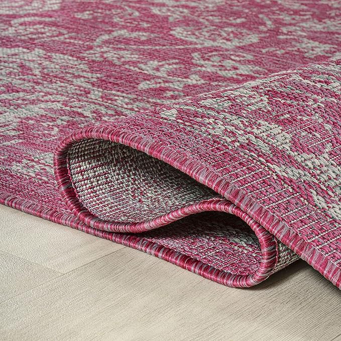 JONATHAN Y Weave Floral Indoor Outdoor Area Rug 3X5 Fuchsia/Light Gray, Tela Bohemian Textured for Backyard, Patio, Porch, Easy-Cleaning, High Traffic, Pet-Friendly, Non-Shedding (SMB100G-3)