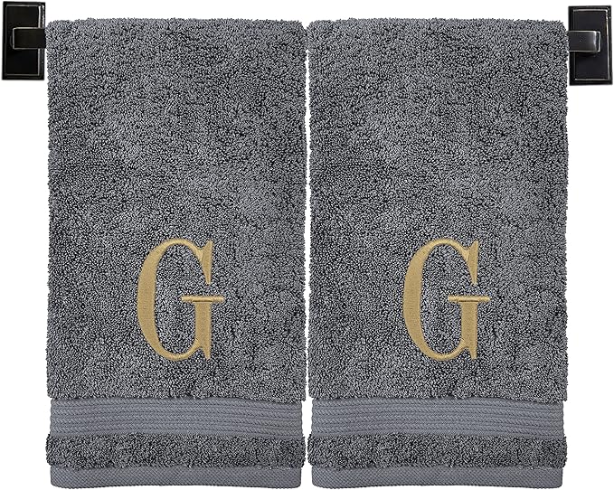 Monogrammed Hand Towels for Bathroom | Luxury Turkish Cotton | Embroidered in USA | Set of 2 | Choose Set Color and Monogram Color | A - Z | Modern Font