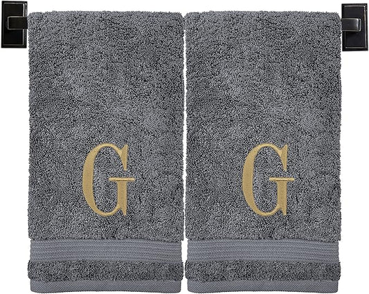 Monogrammed Hand Towels for Bathroom | Luxury Turkish Cotton | Embroidered in USA | Set of 2 | Choose Set Color and Monogram Color | A - Z | Modern Font