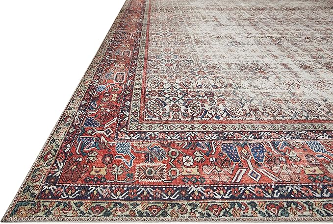 Loloi Layla Collection LAY-12 Ivory/Brick 7'-6" x 9'-6" .13" Thick Area Rug, Soft, Durable, Vintage Inspired, Distressed, Low Pile, Non-Shedding, Easy Clean, Printed, Living Room Rug