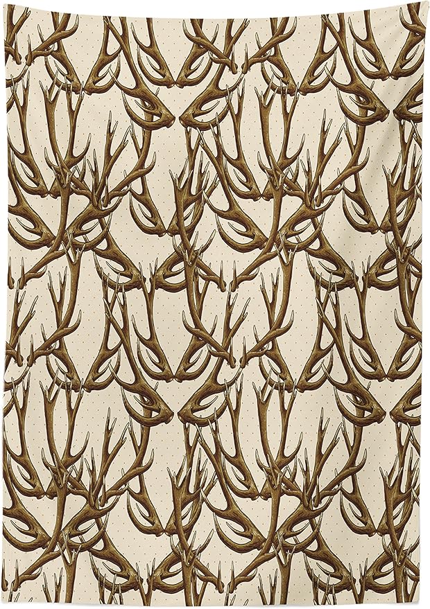 Ambesonne Antlers Tablecloth, Deer Antlers on Dotted Background Polkadot Vintage Horn Collecting Winter, Rectangular Table Cover for Dining Room Kitchen Decor, 60" X 90", Brown Umber