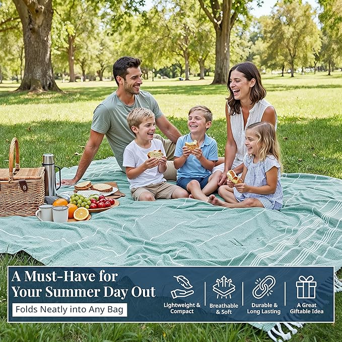 LANE LINEN Large Beach Blanket – Oversize Beach Towel, Beach Games for Family, Compact Quick-Dry Towel (82"x82"), Perfect for Lounging, Resort Stays, & Coastal Escapes - Aqua