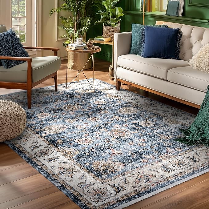 Well Woven Indira Elysium Vintage Panel Midnight Blue 8x10 (7'10" x 9'10") Area Rug | Heritage-Inspired, Soft & Durable, Easy to Clean for Living Room, Bedroom, Dining Room
