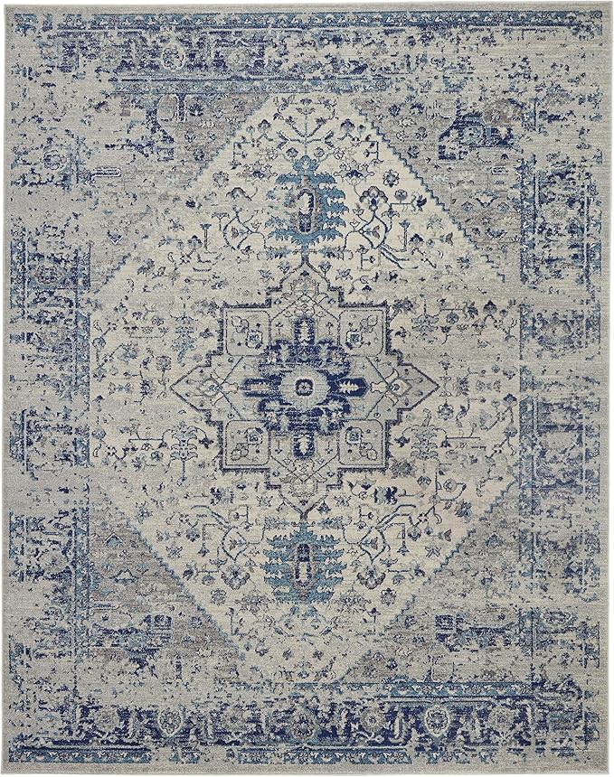 Nourison Home Tranquil Ivory/Light Blue 8' x 10' Area Rug - Easy Clean, Non Shedding, Bed Room, Living Room, Dining Room, Kitchen (8' x 10')