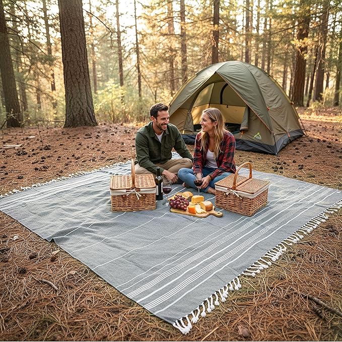 LANE LINEN Oversized Beach Towel - Large Outdoor Blanket with Soft Pre-Washed Finish – 82"x82", Ideal for Coastal Getaways, Backyard Lounging, Beach Party or Seaside Adventures – Grey