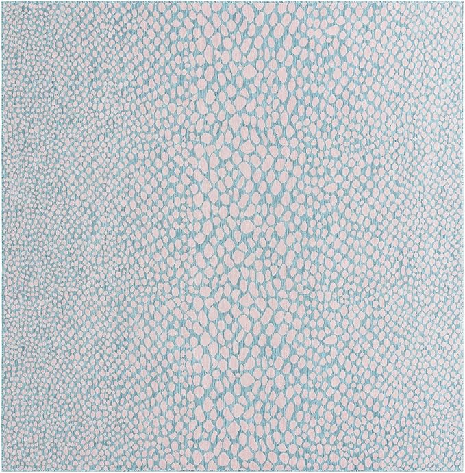 Unique Loom Jill Zarin Jill Zarin Outdoor Collection Area Rug - Cape Town (10' 8" Square, Pink and Aqua/Light Blue)