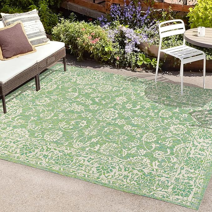 JONATHAN Y Weave Floral Indoor Outdoor Area Rug 4X6 Cream/Green, Tela Bohemian Textured for Backyard, Patio, Porch, Easy-Cleaning, High Traffic, Pet-Friendly, Non-Shedding (SMB100F-4)