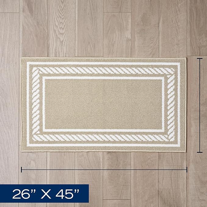 Nautica – Runner Rug | Indoor Runners for Hallways and Entry Rugs| Non-Slip and Non-Skid Entry and Kitchen Door Mat| Machine Washable Entryway Carpet Rugs | 2'2" x 3'9" | Rope Border Beige