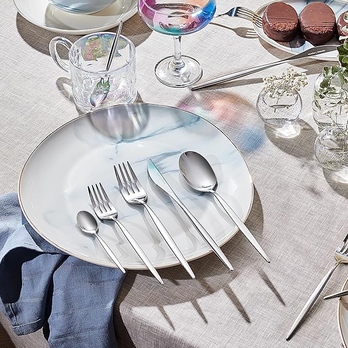Karaca Lizbon 30-Piece Stainless Steel Cutlery Set for 6 People, 18/10 Stainless Steel, Heat Resistant, Corrosion Resistant, 3mm Thick, Silver
