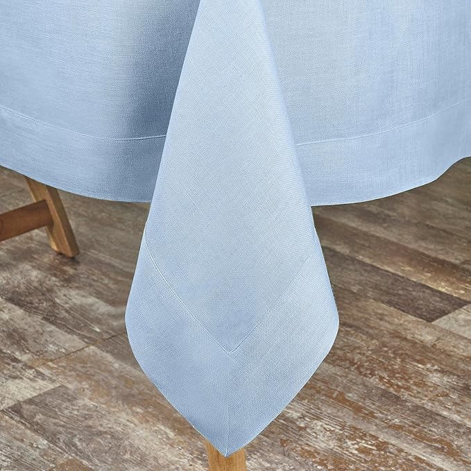 D'Moksha Homes Linen Tablecloth for Rectangle Tables 60 x 144 Inch - 100% Pure Linen Powder Blue Table Cloth - Machine Washable Cloth Tablecloth for Winter, Holiday, New Year