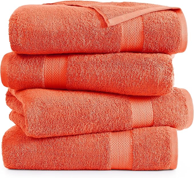 LANE LINEN 100% Cotton 4 Pack Bath Sheets Set (35"x66") - Ring Spun, Ultra Soft & Highly Absorbent Extra Large Towels - Multipurpose Premium Hotel Quality Bathroom Towel - Tiger Lily