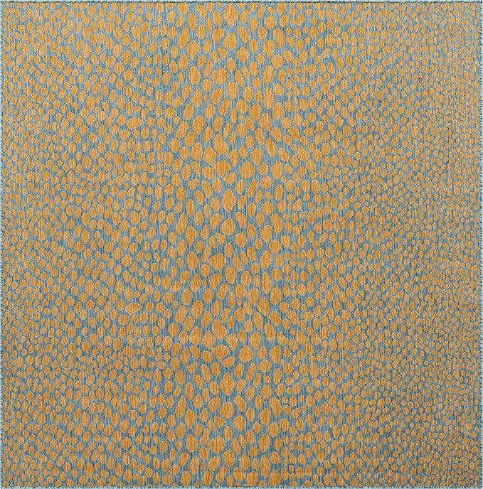 Unique Loom Jill Zarin Outdoor Collection Area Rug - Cape Town (7' 10'' Square, Yellow and Aqua/ Light Blue)