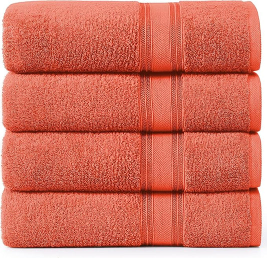 LANE LINEN 100% Cotton Zero Twist, Bath Towels (28"x54") - 4 Pieces - Large Towels for Bathroom - Quick Drying, Soft & Absorbent Large Shower Towel Set - Used in Gym, Hotel, Spa, Home - Living Coral